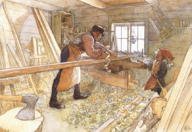 Carl Larsson In the Carpenter Shop oil painting image